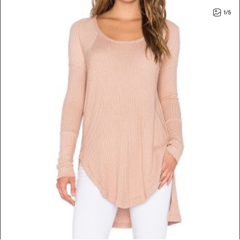 Free People Women's Ventura Pink Waffle Knit High Low Top Size XS